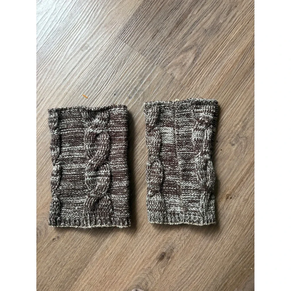 Brown Cable Knit Fingerless Gloves Marled Hand Warmers Winter Wrist Cuffs Womens